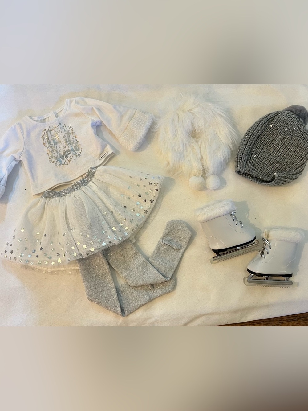 American Girl Doll White and Silver Winter Ice Skating Outfit Set